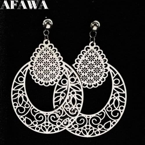 2021 Flower Stainless Steel Earrings for Women Big Long Silver Color Stud Earrings Jewelry acero inoxidable joyeria E1546S01