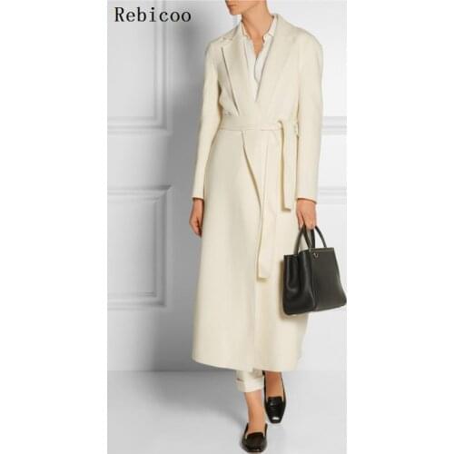 New Fashion Spring Winter Cassic Simple Woolen Maxi Robe Long Coat With Belt Grey Casual Outerwear manteau femme