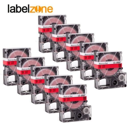10Pcs 9mm Black on Red compatible Epson LC-3RBP/SC9RW label tapes strong adhesive laminated lc3rbp label ribbon for KingJim