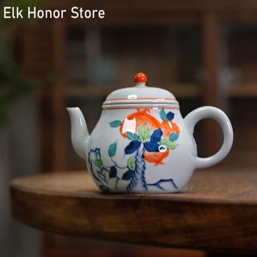 160ml HandPaint Pomegranate Teapot Single Pot Handmade Ceramic Small Teapot Filter Kung Fu Tea Set Household Teapot Tea Ceremony
