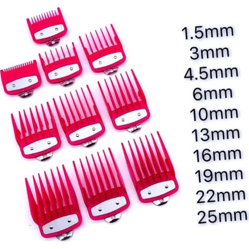 2/8/10PCS Rose Red Limit Comb with Metal Clip Barber Shop Styling Guide Comb Set Hair Trimmer Attachment Hairdresser Clipper Kit