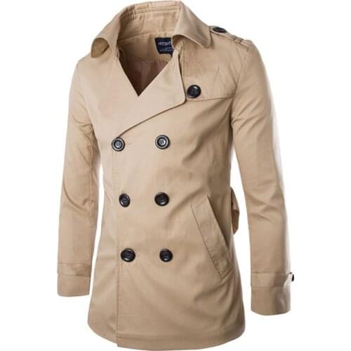 2019 New Fashion Men Solid Slim Trench Coat England Style Long Jacket Overcoat Double Breasted with Sashes Party Wear M-XXL