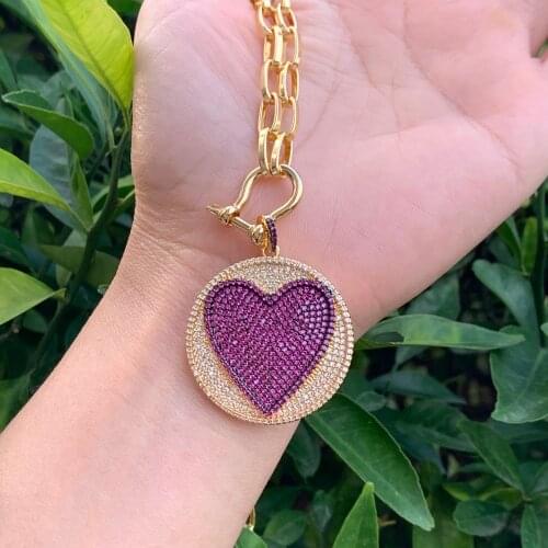 3Pcs Copper charms pendant Cz heart necklaces heart sweater necklace Round jewelry chain pendant necklace