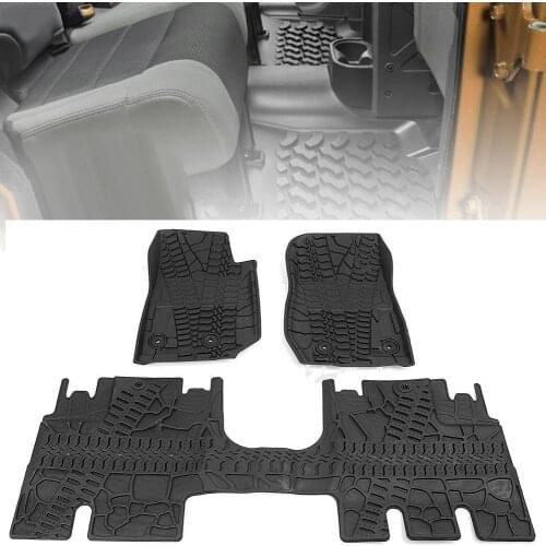 3PCS Rubber Slush Floor Mats Set For Jeep Wrangler JK 2014 2015 2016 2017 2018 All Weather