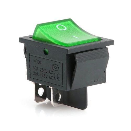 5pcs Green Lamp 4 Pin ON/OFF 2 Position DPST Rocker Switch 16A/250V KCD4-201