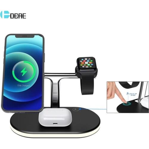 15W Qi Fast Wireless Charging Stand for iPhone 12 Pro Max Mini Magnetic Chargers 3 in 1 for Apple Watch 6 SE Airpods Pro Charger