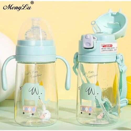 450ml Baby Bottle Handle Tritan Cups Cartoon Drinking Water Bottles For Girls Children Teteros Para Bebe Baby Equipment BK50NP