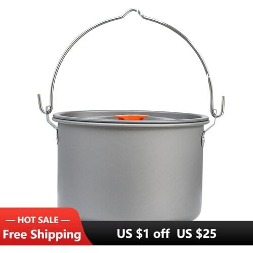 Camping Pot Cookware, Portable Cooking Pot for Outdoor Camping Hiking Portable Camping Hanging Pot Outdoor Cooking Kettle