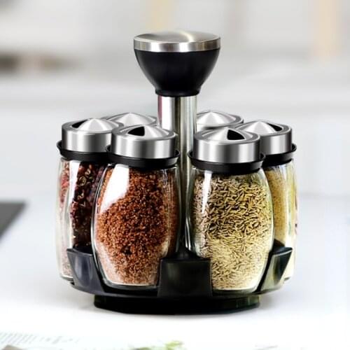 Creative Rotating Seasoning Box Set Seasoning Jar Kitchen Storage Salt Shaker Sealed Moisture-proof Condiment Glass Bottle