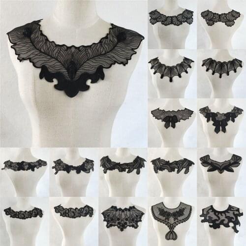 Fashion Style Black Organza Lace Collar Embroidery Applique DIY Lace Fabric Neckline Sewing Decorative Clothing Accessories