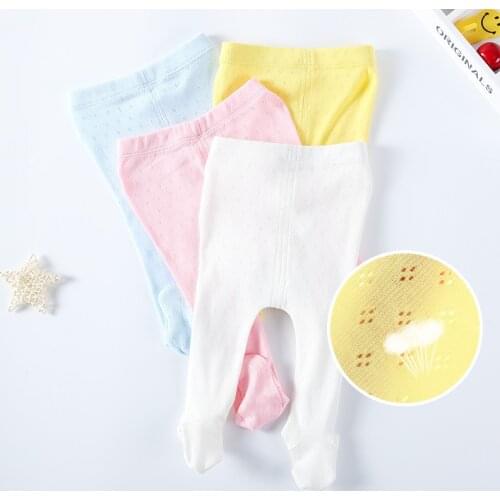 Baby summer breathable footies leggings infant 100% cotton mesh pants solid color tight newborn pants baby boy and girls clothes