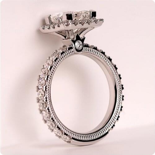 Fashion Atmosphere Super Flash Full Zircon Square Ladies Proposal Ring European and American Prom Ring