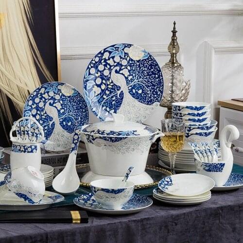 Nordic Style Ceramic Tableware Set Household Bowls and Dishes Bowl Chopsticks Bone China Tableware Set Hotel Soup POY Gift Box