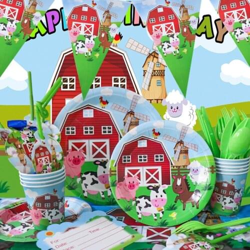 Farm Animals Theme Disposable Tableware Baby Shower Party Kids Birthday Party Tableware Set Paper Plate Cup Party Decorations