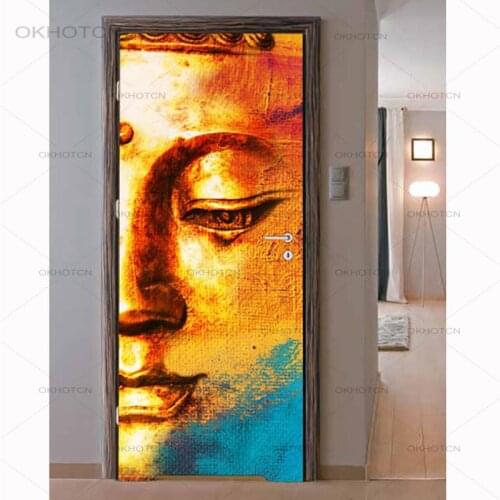 Decal Lotus Buddha DIY Door Sticker Self Adhesive Home Decor Religion Paper For Living Room PVC Waterproof 3D Print Photo Art