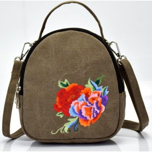 New national wind embroidered bag canvas embroidery pouch Chinese style Peony portable diagonal shoulder travel handbag