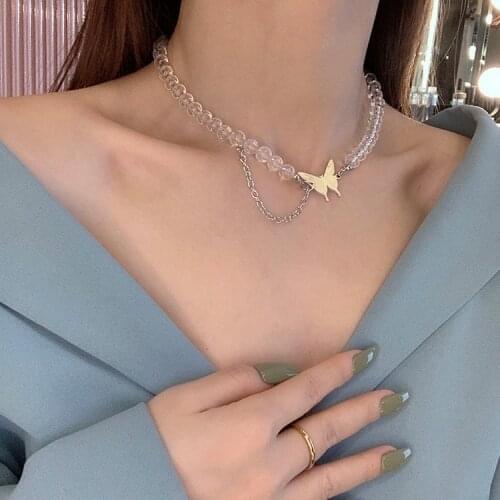 Necklace for Women Korean Round Bead Chain Lovely Butterfly Simple Student Clavicle Chain Jewelry Wholesale