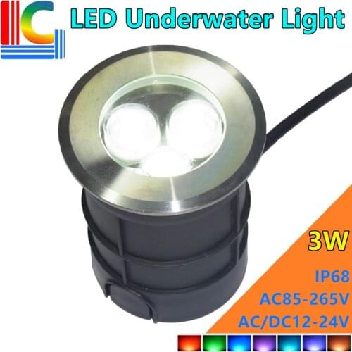 Factory Sales 75MM 3W Outdoor Underwater LED Light 12V AC85-265V Waterproof IP68 Swimming Pool Lights Pond Lamps Fountain Lamp