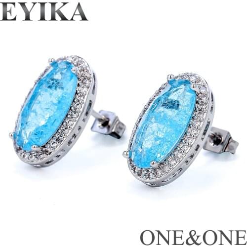 EYIKA Multi Color Fusion crystal/Glass CZ Earrings Jewelry Oval egg Water Drop inlay Cubic zirconia Stud earrings gift For Women