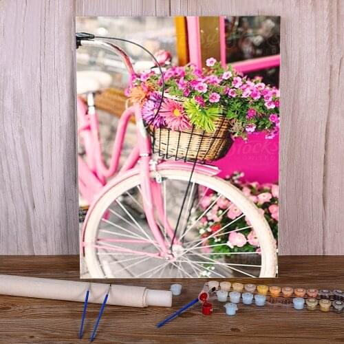 Bicycle Flower Pink Coloring By Numbers Painting Kit Acrylic Paints 50*70 Paiting By Numbers Home Decor Crafts For Adults Art