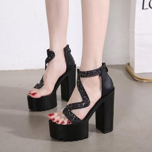 Size 33 size 41 womens shoes with thick heels fashion Roman style high heels open toe sandals summer 2021 new for women