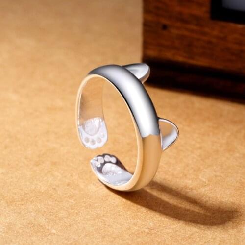 DreamySky Silver Color Cat Rings For Women Adjustable Size Wedding Finger Rings