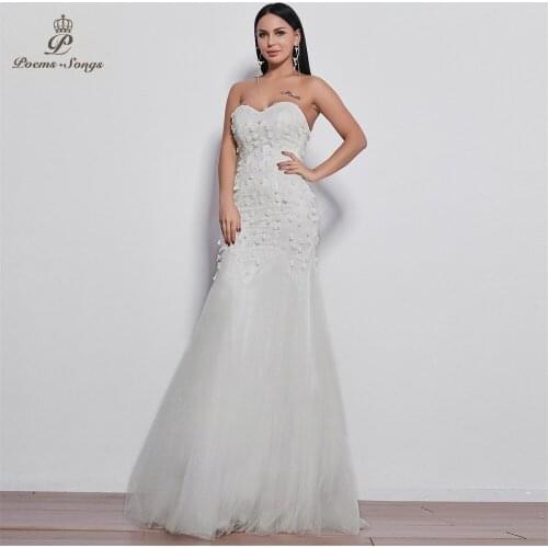 PoemsSongs new wedding dress 2021 mermaid beautiful wedding gowns sexy strapless Bride Dress ivory robe mariage vestido novia
