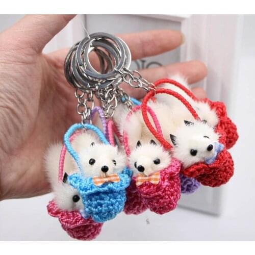 1PC Random Color Cute Plush Small Fox Key Chain Fur Fluffy Ball Cartoon Bag Key Rings Pendant Ornament Soft Bag Car Keyrings