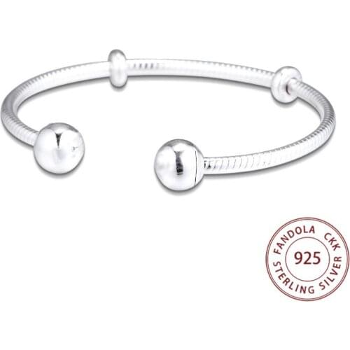 100% 925 Sterling Silver Moments Snake Chain Style Open Bracelets Women Cuff Bracelet & Bangles Sterling Silver Jewelry