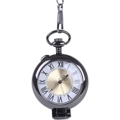 1171) 12pcs/lot Jet Black Classical Magnifying Glass Quartz Pocket Watch with Fob chain Dia 4.7cm, Free Shipping