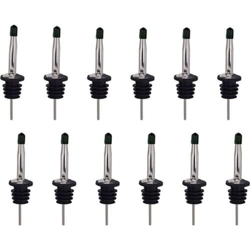 12Pcs Stainless Steel Spirit Bottle Speed Pourers Olive Oil Wine Pourer with Rubber Dust Caps