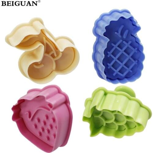 4pcs/set Fruit Strawberry Grape Cherry Pineapple Fondant Cake Spring Plunger Cutter Cookie Kitchen Moulds Baking tools
