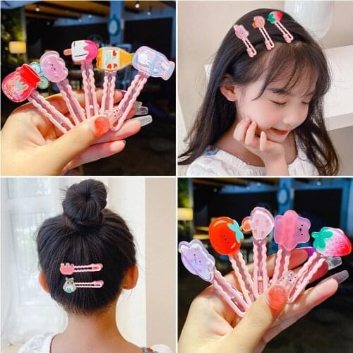 5pcs/lot Children Alloy Hairpins Hairgrips for Girls Headwear Cute Acrylic Animal Fruit Bottle Hair Clips Pins Hair Accessories
