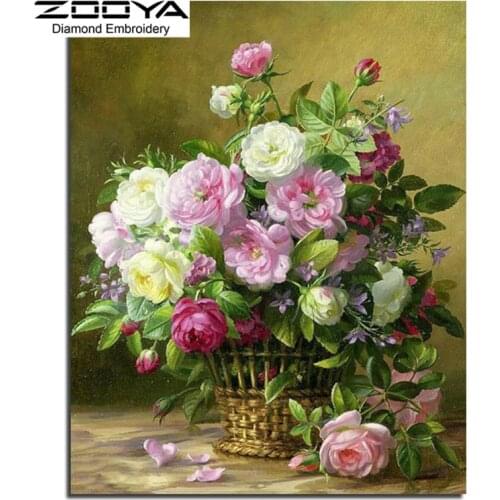 5D DIY Diamond Painting Flower Crystal Diamond Painting Cross Stitch Rose Flower Basket Needlework Home Decorative BJ975