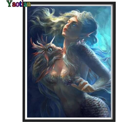 Diamond Painting Cartoon mermaid and monster Pictures Of Rhinestones 5D DIY Diamond Embroidery Cross Stitch Mosaic Sale