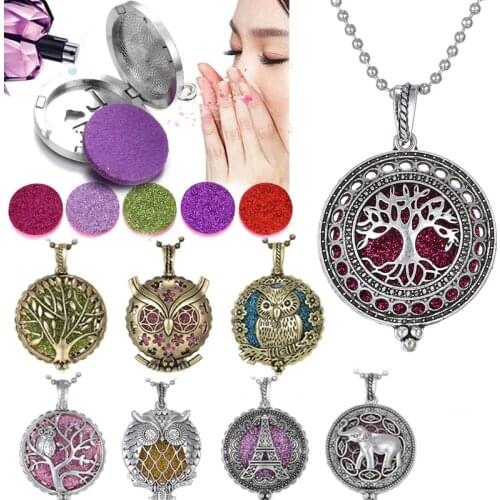 Aromatherapy Necklace Jewelry Tree of Life Bronze Aroma Box Diffuser Necklace Essential Oil Diffuser Perfume Locket Pendant