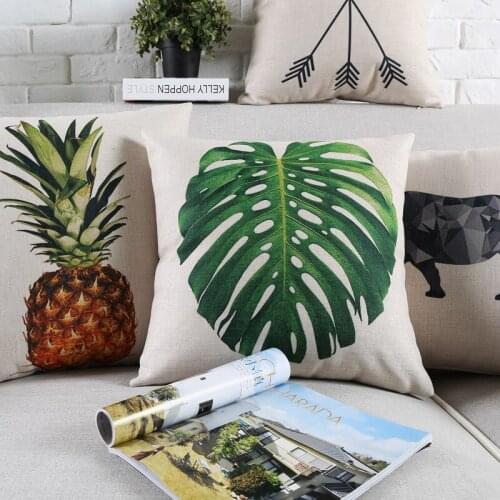 Green Plants Leaves Pineapple Cushion Covers Nordic Geometric Triangles Deer Elk Bird Pillow Cover Linen Cotton Pillow Case