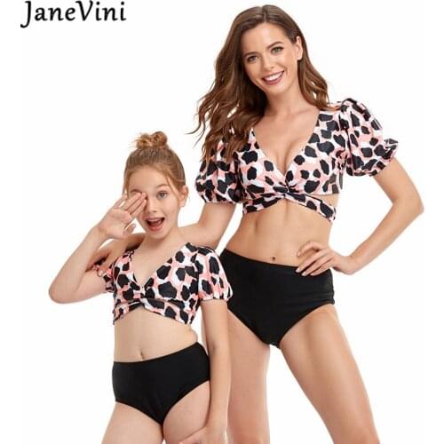 JaneVini Matching Family Swimwear Sexy Swimsuit Leopard Mother Daughter Bikinis Set Two Piece Women Female Child Bathing Suits