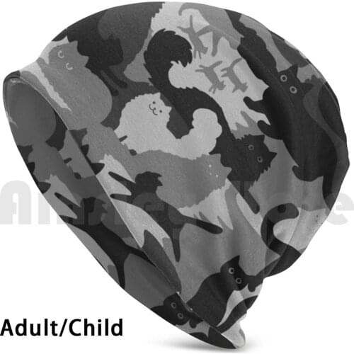 Camouflage Pattern With Cats | Grey And Black Cats Camo Beanies Knit Hat Hip Hop Cat Cats Cat Lover Cat
