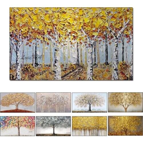 Unframed Hand Painted Knife Gold Tree Oil Painting On Canvas Large Palette 3D Paintings For Living Room Modern Abstract Wall Art