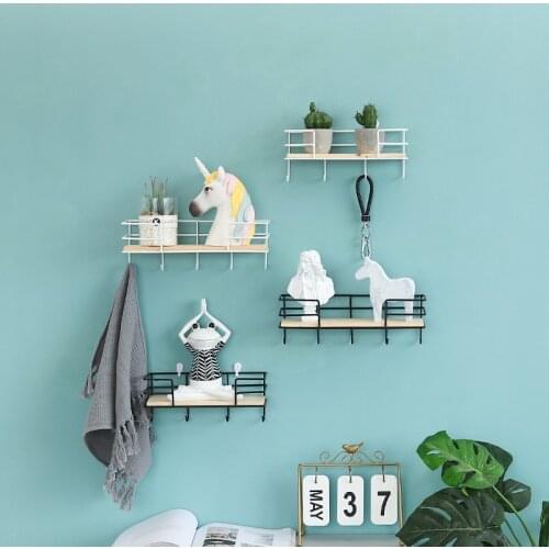 Homelily Creative Simple Iron Wall Shelf Nordic Style Living Room Kitchen Wall Hanging Decor Key Hook Storage Organizer