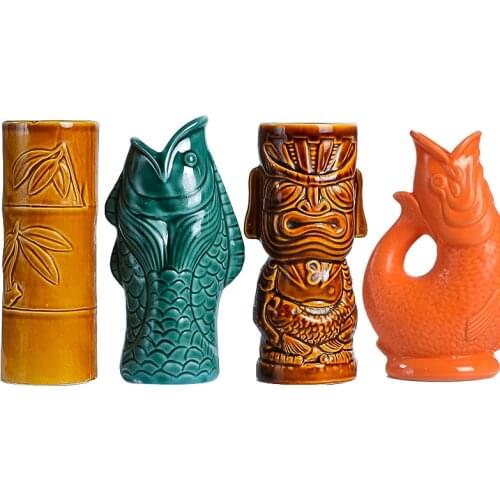 Hawaii Tiki Mugs Cocktail Fish Cup Beer Beverage Mug Wine Mug Ceramic Easter Islander Tiki Mug Bar Tool