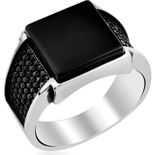 Matte Onyx Gemstone 925 Sterling Mens Silver Ring