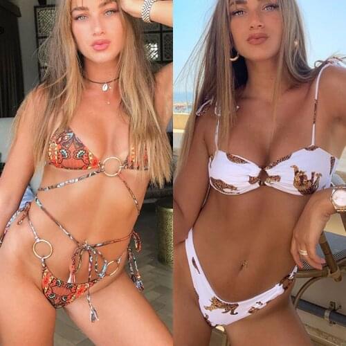 Miyouj Sexy Bow Bandeau Bikini 2019 Print Leopard Swimsuit Bandage Bathing Suit Women Swimwear Biquini High Cut Bikini Set Thong