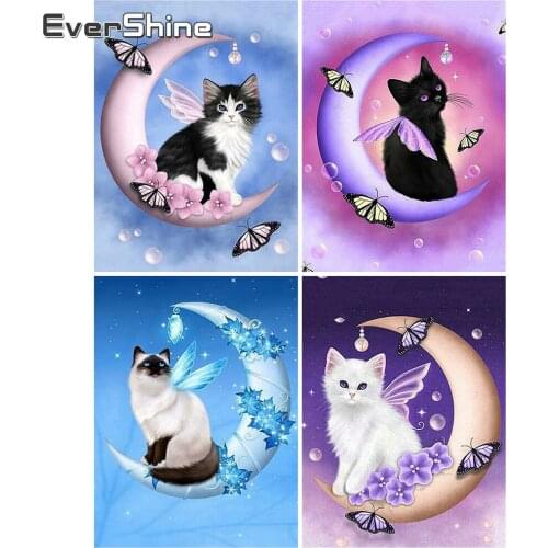 EverShine Diamond Embroidery Cat Mosaic Art Kits New Arrival 5D Diamond Painting Cartoon Cross Stitch Bead Moon Handmade Hobby