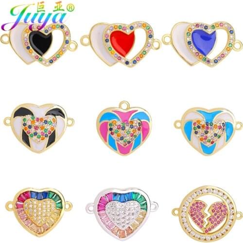 Juya DIY Needlework Enamle Love Heart Pendant Charms Connector Accessories For Handmade Bracelet Earrings Making Components