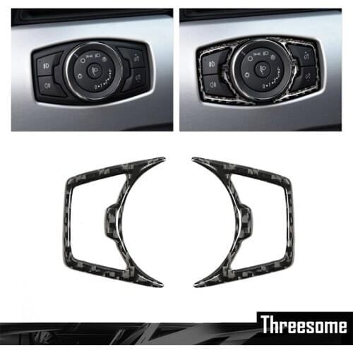 SRXTZM Carbon Fiber Headlight Switch Cover Trim Sticker Car Styling Interior Accessories For Ford Mustang 2015 2016 2017