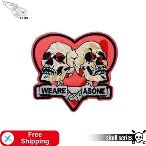 WE ARE AS ONE Skeleton Embroidery Patch Skull Punk Iron on for Clothes Biker Patches Cool Motorcycle Appliques Novelty Badges