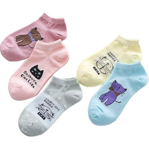 5 pairs of new womens cute spring and summer ankle socks, little cat candy, fun socks, leisure animals, leisure girls' socks