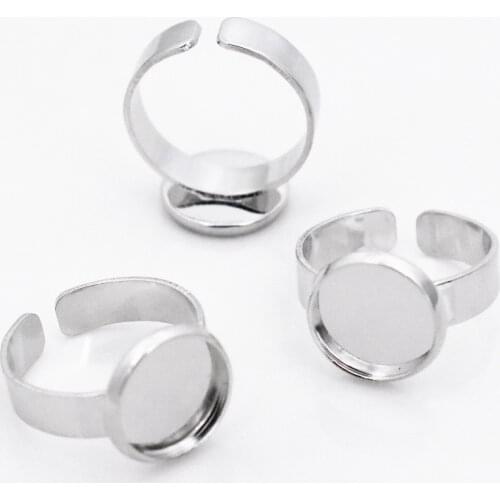 NEW 12mm 10pcs Rhodium Plated Brass Adjustable Ring Settings Blank/Base,Fit 12mm Glass Cabochons,Buttons;Ring Bezels